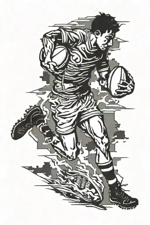 rugby evening teenager black and white tattoo design idea