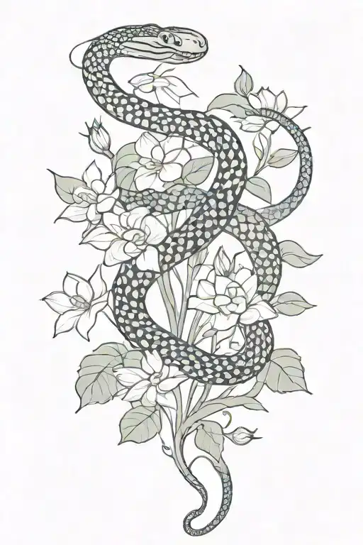 snake slithering with lotus flowers and vines egyptian tattoo design idea