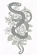 snake slithering with lotus flowers and vines egyptian tattoo design idea