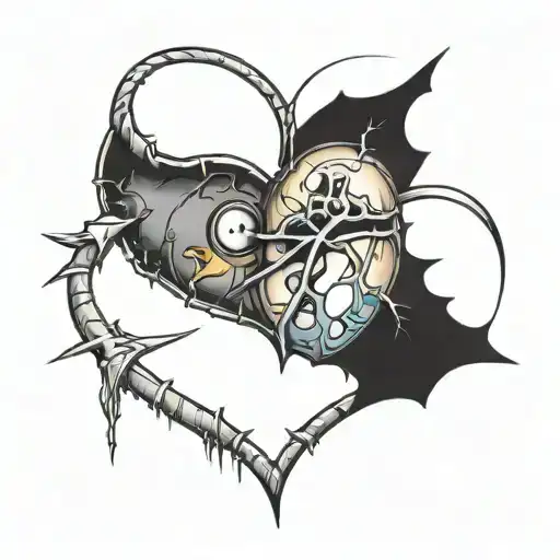 broken heart stitched together tattoo design idea