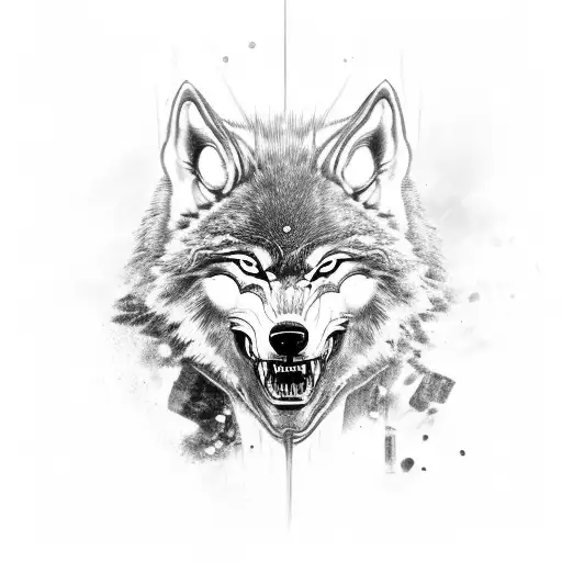A fierce wolf in combat gear standing guard, representing the client's role as a bodyguard and Marine tattoo design idea