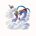 fujin and raijin riding on the clouds tattoo design idea