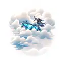 fujin and raijin riding on the clouds tattoo design idea