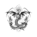 Dragon on fire with roses  tattoo design idea