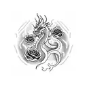 Dragon on fire with roses  tattoo design idea