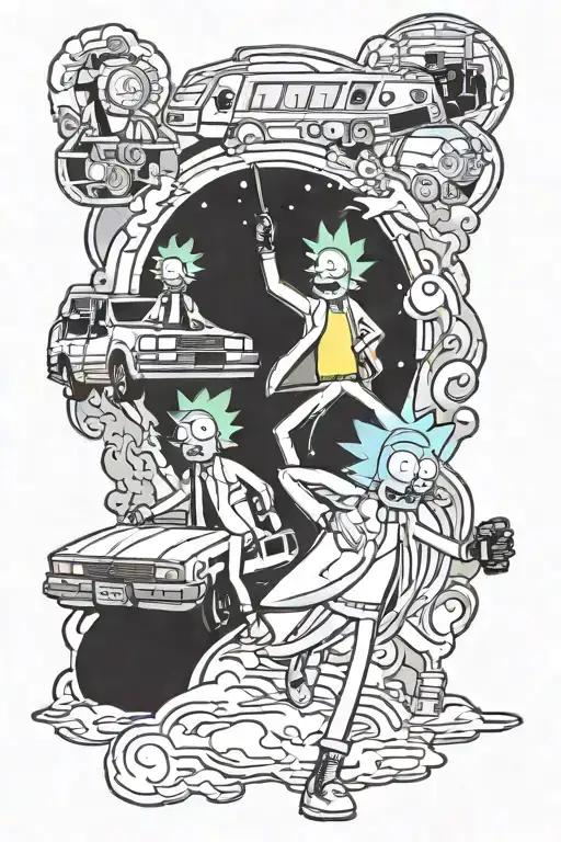 rick and morty & back to the future tattoo design idea