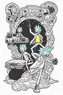 rick and morty & back to the future tattoo design idea