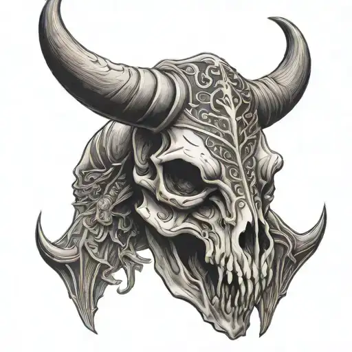 bull skull western alien tattoo design idea
