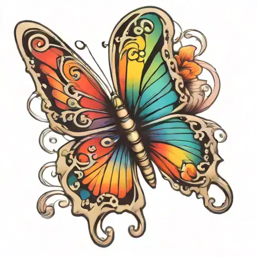 rainbow butterfly   tattoo design idea