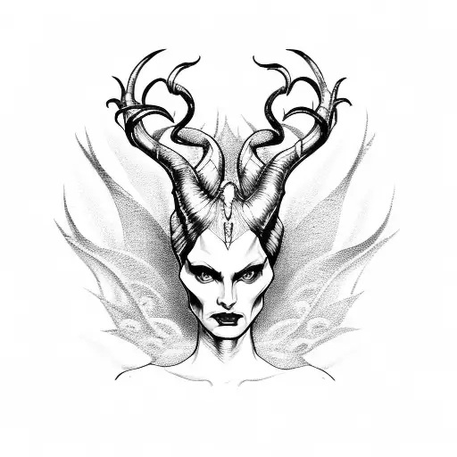 Maleficent horns with the text wrapped around saying “When her halo broke, the two halves become horns and she was bless tattoo design idea