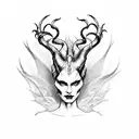 Maleficent horns with the text wrapped around saying “When her halo broke, the two halves become horns and she was bless tattoo design idea
