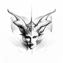 Maleficent horns with the text wrapped around saying “When her halo broke, the two halves become horns and she was bless tattoo design idea