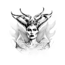 Maleficent horns with the text wrapped around saying “When her halo broke, the two halves become horns and she was bless tattoo design idea