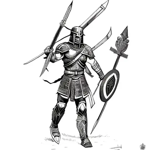 fallen spartan warrior with shield tattoo design idea