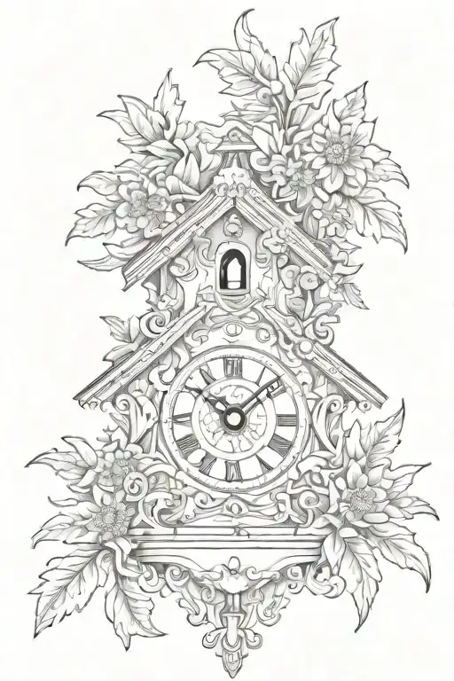 German cuckoo clock with edelweiss surrounding  tattoo design idea