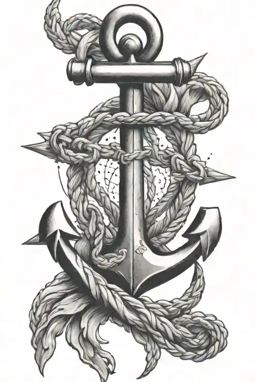 A black-grey tattoo of an anchor entwined with a spiral galaxy, symbolizing the client's connection between their military service as a veteran and their fascination with space exploration tattoo design idea