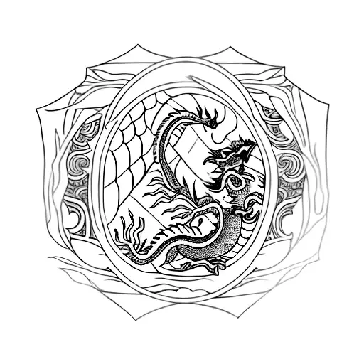 Small fineline Chinese dragon incorporating the 8 bagua symbols into the body of dragon  tattoo design idea