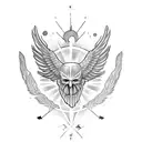 Icarus without a face reaching te sun with his feathers burning tattoo design idea