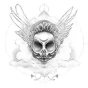 Icarus without a face reaching te sun with his feathers burning tattoo design idea