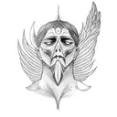Icarus without a face reaching te sun with his feathers burning tattoo design idea