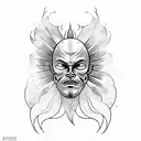 Icarus without a face reaching te sun with his feathers burning tattoo design idea