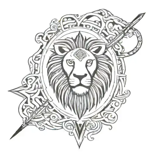 Kenya map lion tribal spear tattoo design idea