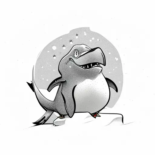 cartoon style penguin in a dinosaur costume tattoo design idea
