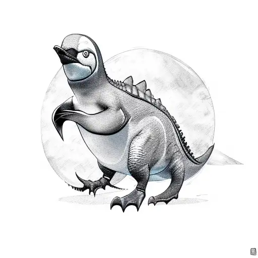 penguin in a dinosaur costume tattoo design idea