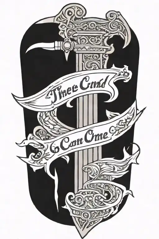 old sword with the word "there can only be one" written beside it tattoo design idea