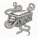 coffin with snakes wrapped tattoo design idea