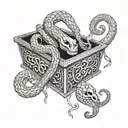 coffin with snakes wrapped tattoo design idea