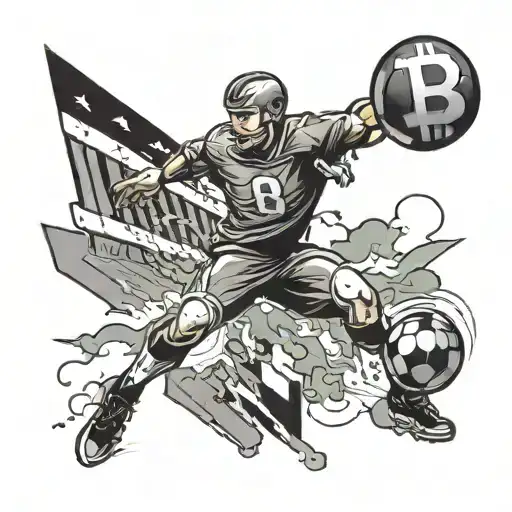 A football player kicking a bitcoin symbol instead of a ball tattoo design idea