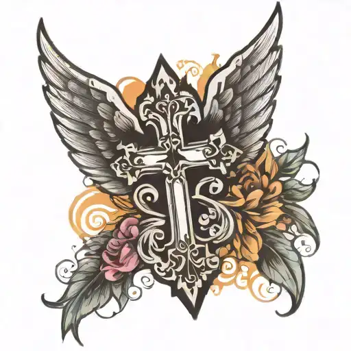 cross with wings tattoo design idea