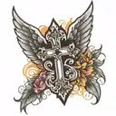 cross with wings tattoo design idea