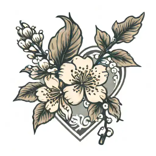 cherry blossom branch heart shape tattoo design idea