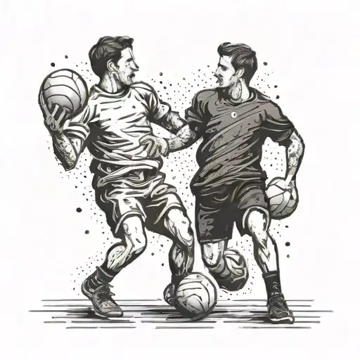 A meeting of two handball players in a positive encounter tattoo design idea