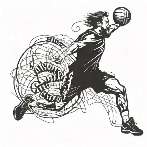 A dynamic and powerful handball player in action, surrounded by motivational quotes in a bold font tattoo design idea