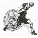 A dynamic and powerful handball player in action, surrounded by motivational quotes in a bold font tattoo design idea