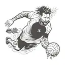 A dynamic and powerful handball player in action, surrounded by motivational quotes in a bold font tattoo design idea