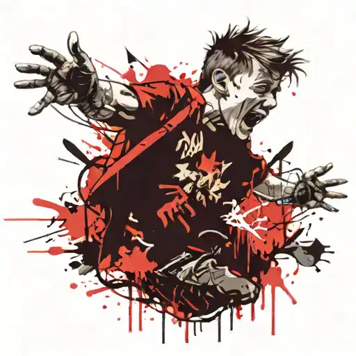 depressed adult kid screaming for help but body hear him then he goes drugs  tattoo design idea