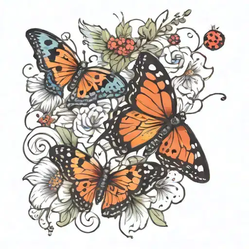 butterfly and ladybugs all tattoo design idea