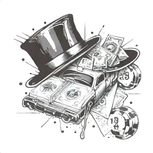 A tattoo inspired by the TV show Peaky Blinders, incorporating symbols of money and gambling tattoo design idea