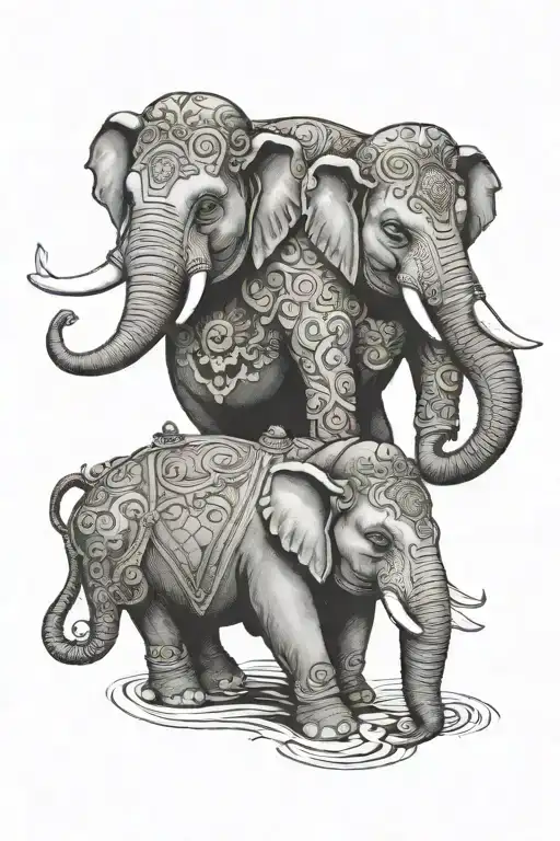 Thai three headed elephant  tattoo design idea