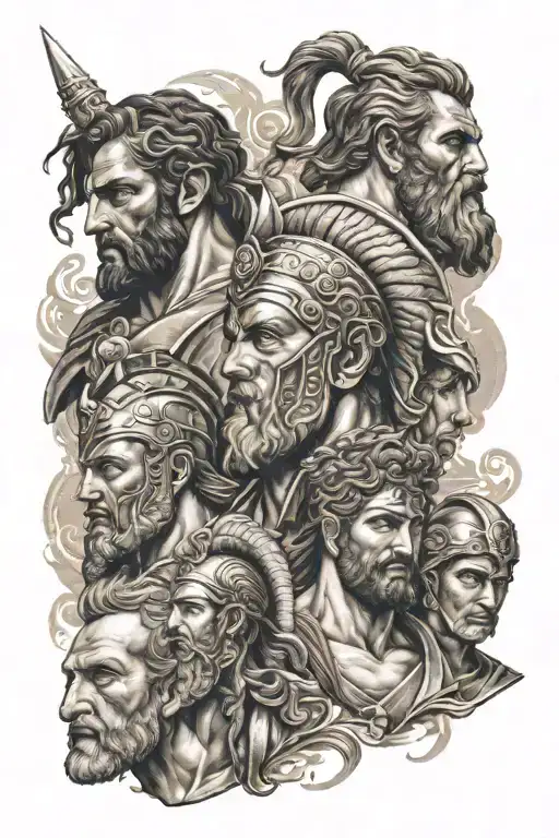 Ancient Greek heroes Achilles hector hercules Odysseus Prometheus leonidas tattoo design idea