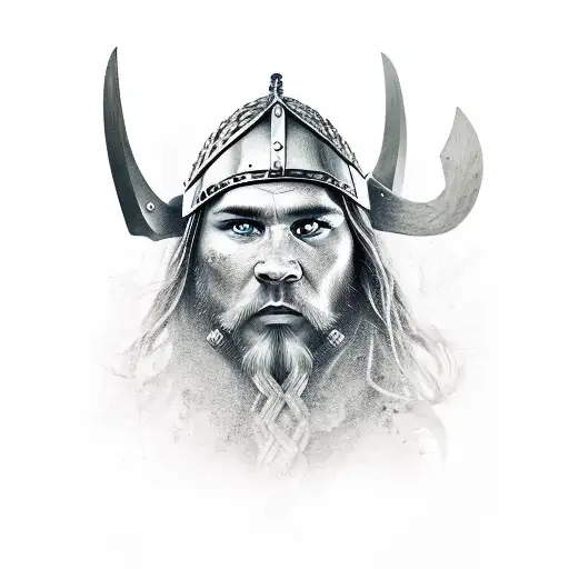 VIking Warrior headshot blended in from a mountain range tattoo design idea