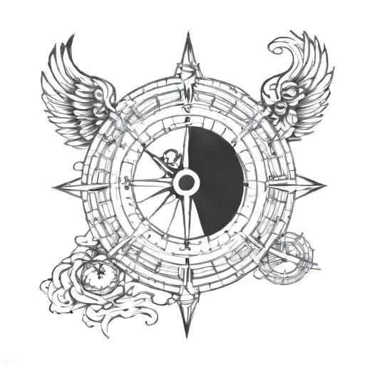 compass clock eye inside tattoo design idea