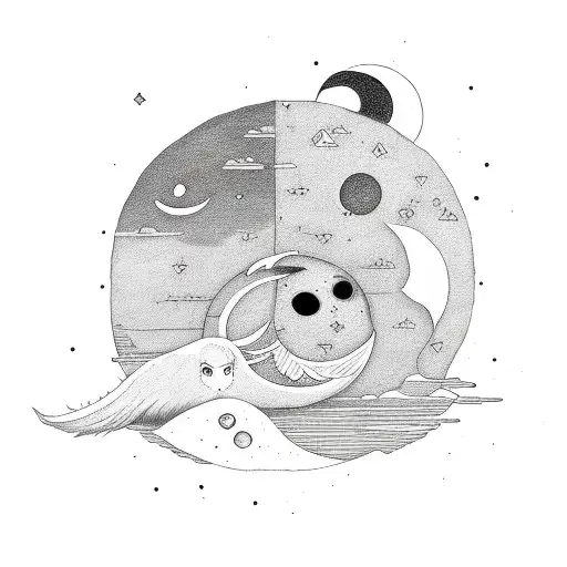 sun and moon lesbian couple tattoo design idea
