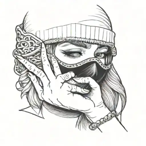 girl in ski mask with finger over lips  tattoo design idea