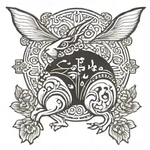chinese new year rabbit in black and white with no background tattoo design idea