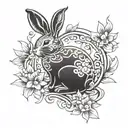 chinese new year rabbit in black and white. make it look cute tattoo design idea